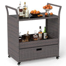 Outdoor Wicker Bar Cart Table with Tempered Glass Top by LJGDeals