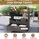 Outdoor Wicker Bar Cart Table with Tempered Glass Top by LJGDeals