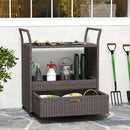 Outdoor Wicker Bar Cart Table with Tempered Glass Top by LJGDeals