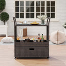 Outdoor Wicker Bar Cart Table with Tempered Glass Top by LJGDeals
