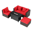 Heavy-duty Frame Rattan Sofa Set with 60000 BTU Firepit Table by LJGDeals