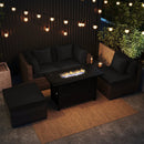 Heavy-duty Frame Rattan Sofa Set with 60000 BTU Firepit Table by LJGDeals