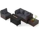 Heavy-duty Frame Rattan Sofa Set with 60000 BTU Firepit Table by LJGDeals