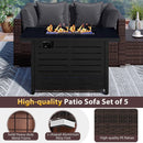 Heavy-duty Frame Rattan Sofa Set with 60000 BTU Firepit Table by LJGDeals