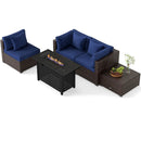 Heavy-duty Frame Rattan Sofa Set with 60000 BTU Firepit Table by LJGDeals