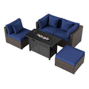 Heavy-duty Frame Rattan Sofa Set with 60000 BTU Firepit Table by LJGDeals