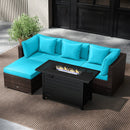 Heavy-duty Frame Rattan Sofa Set with 60000 BTU Firepit Table by LJGDeals