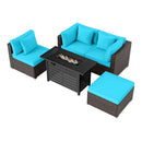 Heavy-duty Frame Rattan Sofa Set with 60000 BTU Firepit Table by LJGDeals
