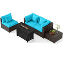 Heavy-duty Frame Rattan Sofa Set with 60000 BTU Firepit Table by LJGDeals