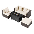 Heavy-duty Frame Rattan Sofa Set with 60000 BTU Firepit Table by LJGDeals