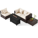 Heavy-duty Frame Rattan Sofa Set with 60000 BTU Firepit Table by LJGDeals