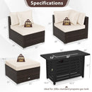 Heavy-duty Frame Rattan Sofa Set with 60000 BTU Firepit Table by LJGDeals