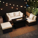 Heavy-duty Frame Rattan Sofa Set with 60000 BTU Firepit Table by LJGDeals