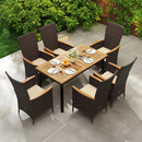 Outdoor Dining Set for 6 Patio Wicker Armchairs and Acacia Wood Table by LJGDeals