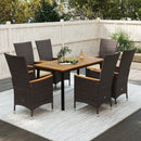 Outdoor Dining Set for 6 Patio Wicker Armchairs and Acacia Wood Table by LJGDeals