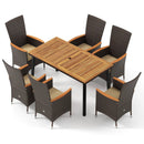 Outdoor Dining Set for 6 Patio Wicker Armchairs and Acacia Wood Table by LJGDeals