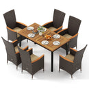 Outdoor Dining Set for 6 Patio Wicker Armchairs and Acacia Wood Table by LJGDeals
