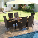 Outdoor Dining Set for 6 Patio Wicker Armchairs and Acacia Wood Table by LJGDeals