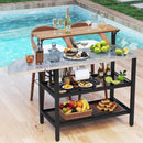 Outdoor Foldable Grill Table with Flip-Up Top and 2 Storage Shelves for Backyard Garden by LJGDeals