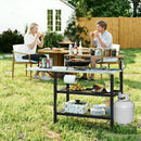 Outdoor Foldable Grill Table with Flip-Up Top and 2 Storage Shelves for Backyard Garden by LJGDeals