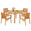 5 Pieces Acacia Wood Patio Dining Set with Umbrella Hole by LJGDeals
