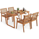 5 Pieces Acacia Wood Dining Set with Outdoor Table and Rattan Chairs for 4 Persons by LJGDeals