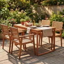 5 Pieces Acacia Wood Dining Set with Outdoor Table and Rattan Chairs for 4 Persons by LJGDeals