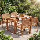 5 Pieces Acacia Wood Dining Set with Outdoor Table and Rattan Chairs for 4 Persons by LJGDeals