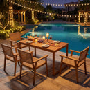 5 Pieces Acacia Wood Dining Set with Outdoor Table and Rattan Chairs for 4 Persons by LJGDeals