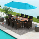 11 Pieces Patio Dining Set 15ft Double-Sided Patio Umbrella (Base Included) and Outdoor Rattan Furniture Set with 8 Stackable Chairs-Turquoise by LJGDeals