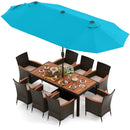 11 Pieces Patio Dining Set 15ft Double-Sided Patio Umbrella (Base Included) and Outdoor Rattan Furniture Set with 8 Stackable Chairs-Turquoise by LJGDeals