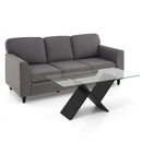 Contemporary Living Room Furniture Suite: Modern 3-Seat Teddy Velvet Sofa + 47-Inch Glass Coffee Table by LJGDeals