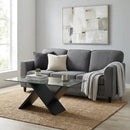 Contemporary Living Room Furniture Suite: Modern 3-Seat Teddy Velvet Sofa + 47-Inch Glass Coffee Table by LJGDeals