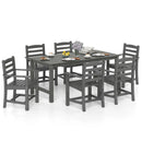 7 Pieces Outdoor Dining Table Set for 6 People 67 Inch HDPE Patio Rectangle Table and 6 Armchairs by LJGDeals