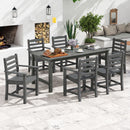 7 Pieces Outdoor Dining Table Set for 6 People 67 Inch HDPE Patio Rectangle Table and 6 Armchairs