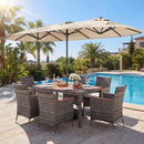 8-Piece Patio Dining Set with Double-Sided Market Umbrella by DirectDeals