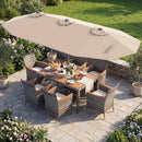 8 Pieces Outdoor Wicker Dining Furniture and 13.5 FT Double-Sided Patio Umbrella by LJGDeals