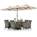 8 Pieces Outdoor Wicker Dining Furniture and 13.5 FT Double-Sided Patio Umbrella by DirectDeals
