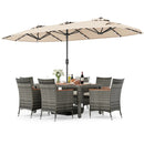 8 Pieces Outdoor Wicker Dining Furniture and 13.5 FT Double-Sided Patio Umbrella by LJGDeals
