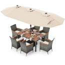 8 Pieces Outdoor Wicker Dining Furniture and 13.5 FT Double-Sided Patio Umbrella by LJGDeals