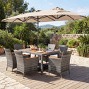 8 Pieces Outdoor Wicker Dining Furniture and 13.5 FT Double-Sided Patio Umbrella by LJGDeals