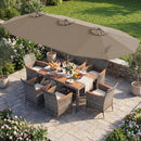 8 Pieces Outdoor Wicker Dining Furniture and 13.5 FT Double-Sided Patio Umbrella by LJGDeals