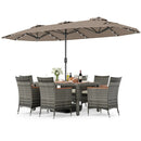 8 Pieces Outdoor Wicker Dining Furniture and 13.5 FT Double-Sided Patio Umbrella by LJGDeals