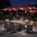 8 Pieces Outdoor Wicker Dining Furniture and 13.5 FT Double-Sided Patio Umbrella by LJGDeals