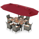 8 Pieces Outdoor Wicker Dining Furniture and 13.5 FT Double-Sided Patio Umbrella by LJGDeals