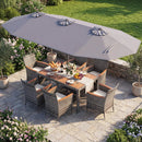8 Pieces Outdoor Wicker Dining Furniture and 13.5 FT Double-Sided Patio Umbrella by LJGDeals