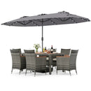 8 Pieces Outdoor Wicker Dining Furniture and 13.5 FT Double-Sided Patio Umbrella by LJGDeals