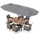 8 Pieces Outdoor Wicker Dining Furniture and 13.5 FT Double-Sided Patio Umbrella by LJGDeals