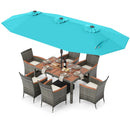 8 Pieces Outdoor Wicker Dining Furniture and 13.5 FT Double-Sided Patio Umbrella by LJGDeals