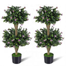 2 Pack 36" Artificial Double Ball Boxwood Topiary Tree with 41 Blossoms by LJGDeals